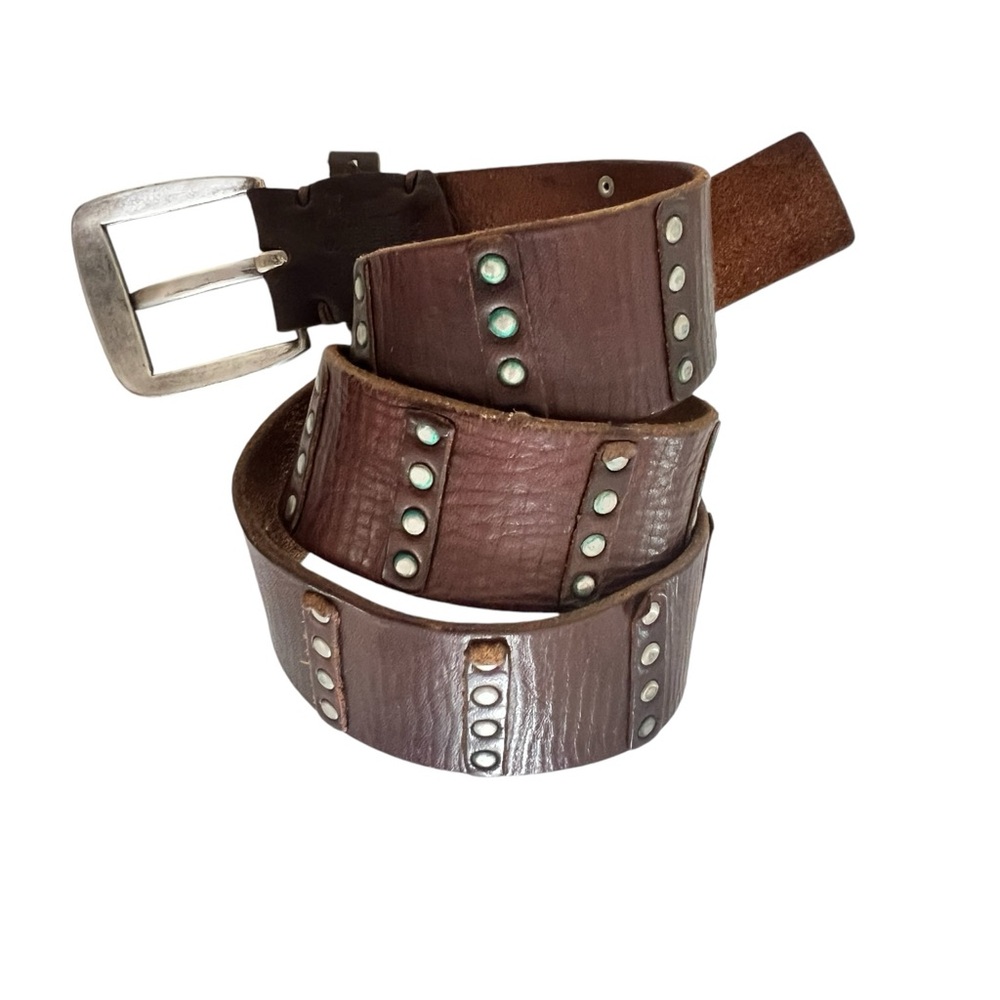 Genuine Leather studded belt with silver hardware Size 33”-37” wai…